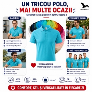 Tricou Polo Bărbați simplu, Malfini – Casual Office,Regular Fit, Bumbac 65% 38 Culori, S-5XL - Img 7