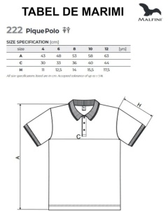 tabel marimi dimensiuni tricou polo copii