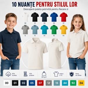 Tricou Polo Copii Tip Tommy – Cu Guler, Calitate Premium, pentru Școală, Băieți și Fete - Img 6