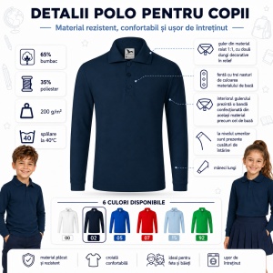 Tricou Polo cu Mâneci Lungi pentru Băieți Bluza Polo Copii - Img 3