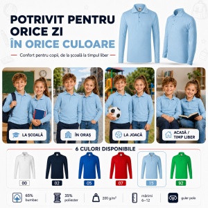 Tricou Polo cu Mâneci Lungi pentru Fete Bluza Polo Copii - Img 9