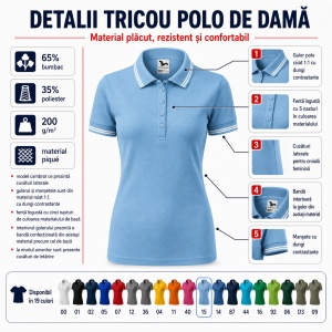 Tricou Polo Damă cu dungi la guler, bumbac 65%, marimi XS - 2XL - 19 nuanțe - Img 4