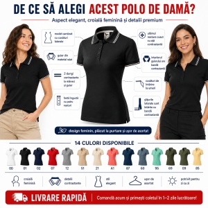 Tricou polo damă | guler cu dungi | cambrat slim fit 14 culori disponibile -233 - Img 10