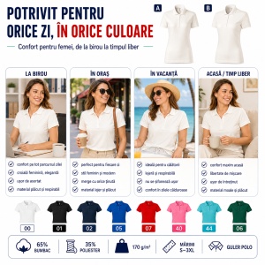 Tricou Polo Damă Joy P22 – 65% Bumbac, 170 g/m², Croială Cambrată, Etichetă Detașabilă - Img 6