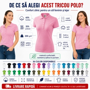 Tricou Polo Damă Malfini 210 Pique, Croială Cambrată, 200 g/m², Mărimi XS–3XL,65% Bumbac, 36 Culori - Img 2