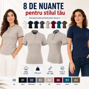 Tricou Polo Damă Malfini Diamond 274 – 100% Bumbac, 215 g/m², Guler Tip Bomber, Croială Cambrată - Img 9