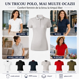 Tricou Polo Damă Malfini Premium 269 Grand, 100% Bumbac Mercerizat, Croială Cambrată, 160 g/m², XS 2XL, 6 Culori - Img 9