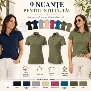 Tricou Polo Damă Malfini Prime GOTS 235 – 100% Bumbac Organic, 200 g/m², Croială Cambrată - Img 8