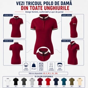 Tricou Polo Damă Premium Malfini 257 Collar Up, 100% Bumbac, Croială Cambrată, 215 g/m², XS 2XL, 10 Culori - Img 8