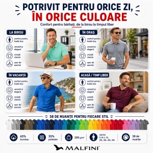 Tricou Polo Pique Bărbați Malfini – Casual & Office, 38 Culori,65% Bumbac S-5XL - Img 6