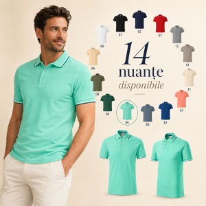 Tricou Polo Pique Bărbați Malfini Focus, 14 Culori Disponibile, 65% Bumbac, 180 g/m², Guler tip tommy cu Dungi Contrastante, Mărimi S 3XL