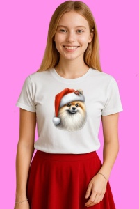 Tricou Pomeranian Craciun Cu Fundita, din bumbac 100%, tricou alb, Copii | Dama | Barbat - Img 4
