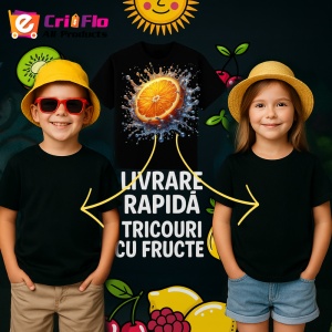Tricou Portocala si explozie de culoare, Fructe, Copii | Dama, culoare negru - Img 6