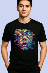 Tricou Portret psihedelic cu forma topita Copii | Dama | Barbat, culoare negru - Img 2