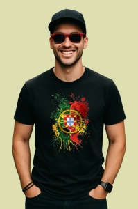 Tricou Portugal Steag Splash Art, Copii | Dama | Barbat, culoare negru