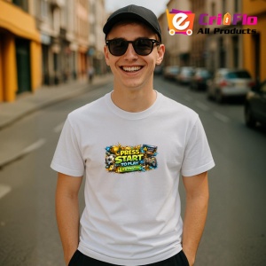 Tricou Press Start To Play Design Gaming Colorat, din bumbac 100% , tricou alb pentru Copii | Dama | Barbat - Img 10