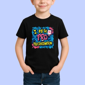 Tricou Pro In Procrastination Text Colorat, Copii | Dama | Barbat, culoare negru - Img 3