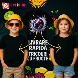 Tricou Pruna si stropi violet, Fructe, Copii | Dama, culoare negru - Img 6