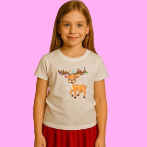 Tricou Pui De Ren Cu Coronita Si Caciula, din bumbac 100%, tricou alb, Copii | Dama | Barbat - Img 3