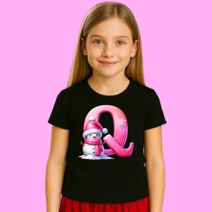 Tricou Q Litera Craciun Roz Cu Om De Zapada Fulgi De Zapada, din bumbac 100% Copii | Dama | Barbat - Img 2