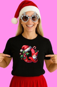Tricou Q Litere Craciun Cu Spiridus Si Caciula Mos, din bumbac 100% Copii | Dama | Barbat - Img 3