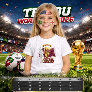 Tricou Qatar World Cup 2026 Fifa V2, din bumbac 100%, tricou alb, Copii | Dama | Barbat - Img 4