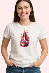 Tricou Racheta Spatiala Start Up Lansare Colorata, din bumbac 100% , tricou alb pentru Copii | Dama | Barbat - Img 2