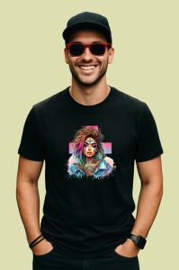 Tricou Rainbow cross face tattoo girl, fata cu tatuaj cruce si par curcubeu, Copii | Dama | Barbat , tricou negru - Img 3