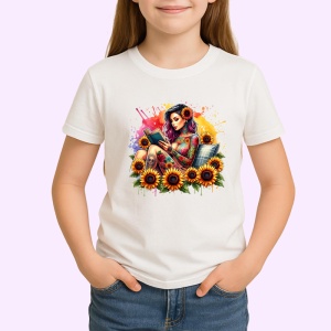 Tricou reading girl sunflower field, fata citind in lan de floarea soarelui, Copii | Dama | Barbat - Img 3