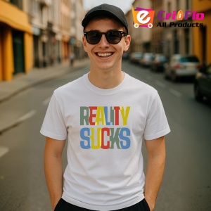 Tricou Reality Sucks Text Color, din bumbac 100%, tricou alb, Dama | Barbat - Img 4