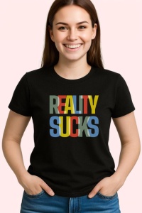 Tricou Reality Sucks Text Colorat Design Urban, din bumbac 100%, tricou negru Copii | Dama | Barbat - Img 3