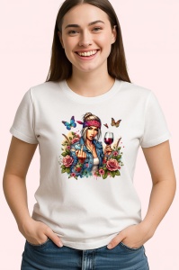 Tricou rebel girl wine middle finger, fata rebela cu vin si deget mijlociu, Copii | Dama | Barbat - Img 3