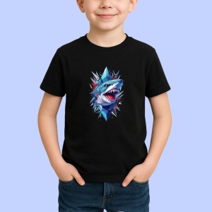 Tricou Rechin Albastru Design Agresiv, Copii | Dama | Barbat, culoare negru - Img 2