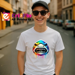 Tricou Rechin curcubeu cu dinti mari stil pop art Copii | Dama | Barbat - Img 6