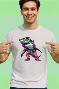 Tricou Rechin dansator colorat in pozitie comica Copii | Dama | Barbat - Img 2