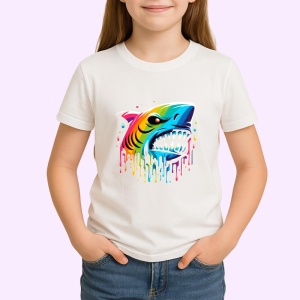 Tricou Rechin graffiti cu efecte vizuale pradator colorat Copii | Dama | Barbat - Img 4