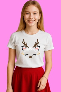 Tricou Ren Simplu Cu Stelute Aurii, din bumbac 100%, tricou alb, Copii | Dama | Barbat - Img 2