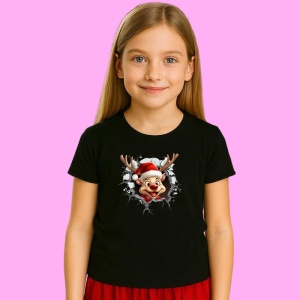 Tricou Ren Vesel Cu Fundal Crapat Craciun, din bumbac 100% Copii | Dama | Barbat - Img 2