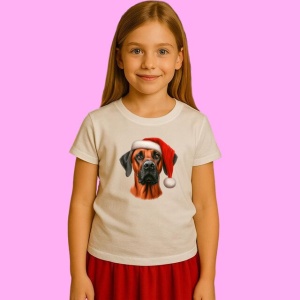 Tricou Rhodesian Ridgeback Craciun Cu Caciula Mos, din bumbac 100%, tricou alb, Copii | Dama | Barbat