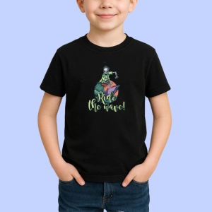 Tricou Ride The Wave Schelet Surfer Valuri V1, din bumbac 100%, tricou negru Copii | Dama | Barbat