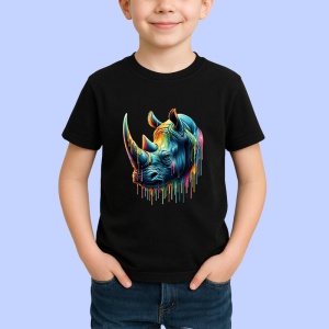 Tricou Rinocer albastru corn colorat design impunator si viu Copii | Dama | Barbat, culoare negru - Img 4