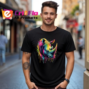 Tricou Rinocer colorat forta si protectie in arta dripping Copii | Dama | Barbat, culoare negru - Img 5