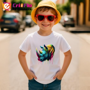 Tricou Rinocer realist in culori vibrante fundal alb Copii | Dama | Barbat - Img 10