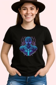 Tricou Robot futurist cu armura si lumina mov albastru Copii | Dama | Barbat, culoare negru - Img 3