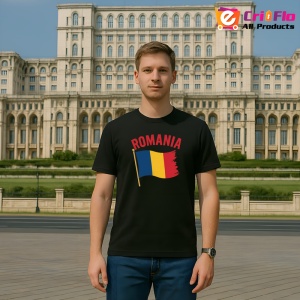 Tricou Romania Drapel cu text Negru |Colectia Tricouri Romania - Img 3
