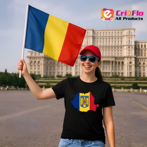 Tricou Romania harta cu stema Negru |Colectia Tricouri Romania