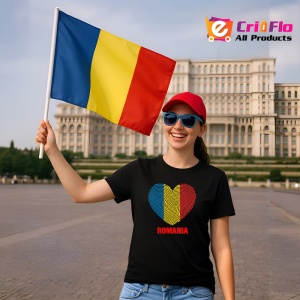 Tricou Romania inima amprenta tricolor Negru |Colectia Tricouri Romania