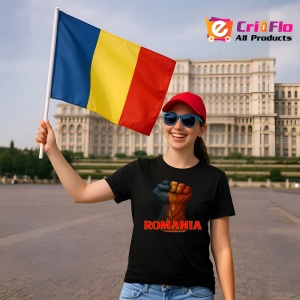 Tricou Romania pumn dreptate cu text Negru |Colectia Tricouri Romania