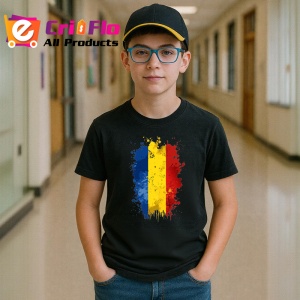 Tricou Romania Steag Splash Art, Copii | Dama | Barbat, culoare negru - Img 9