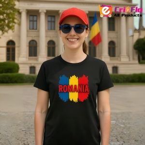 Tricou Romania tricolor cu text rosu Negru |Colectia Tricouri Romania - Img 4